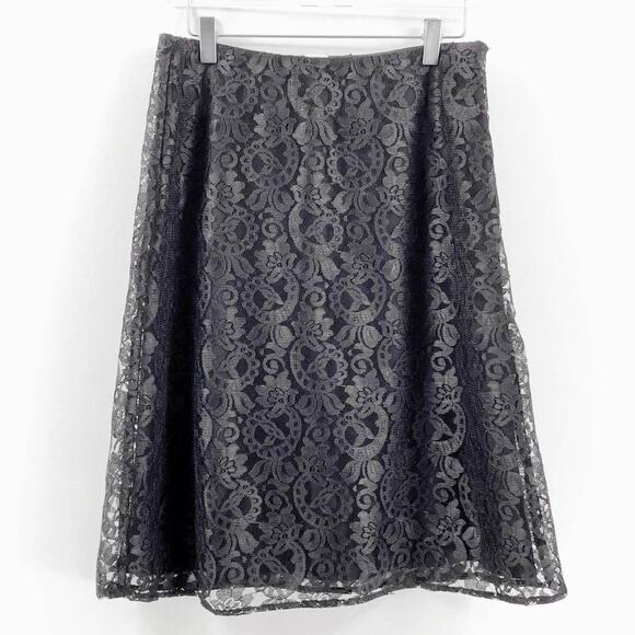 DRESS BARN Vintage Y2K Black Lace Floral Flowy A-Line Midi Skirt - Picture 1 of 10